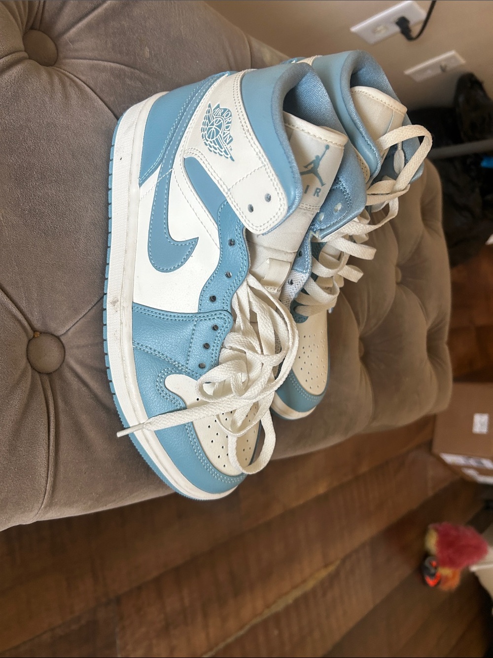Jordan Air Jordan 1 Mid White and Light Blue Sneakers
